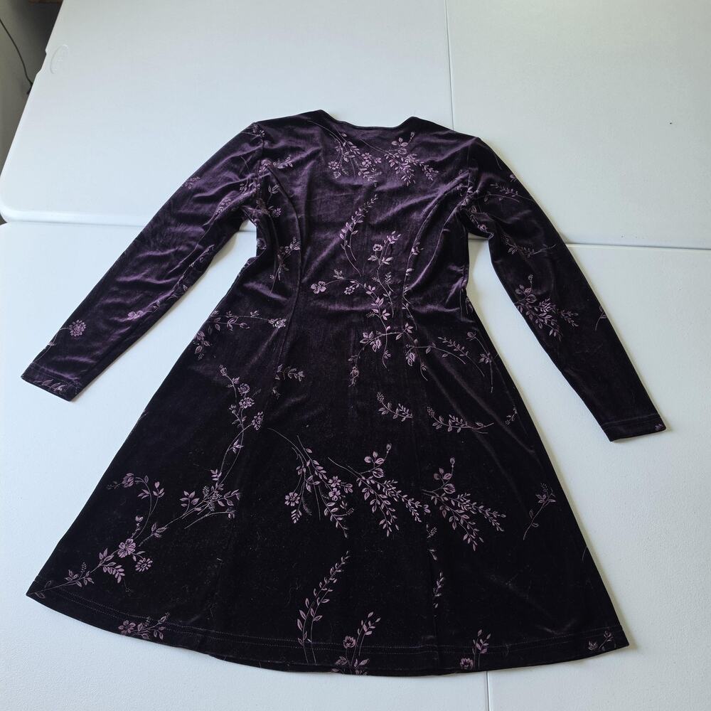 90s Y2K Whimsigoth Fairy Grunge Dress Womens 6 Purple Velvet Floral Fit & Flare - Picture 3 of 10